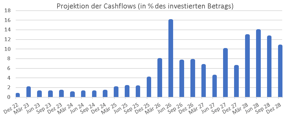Projektion der Cashflows (in % des investierten Betrags)